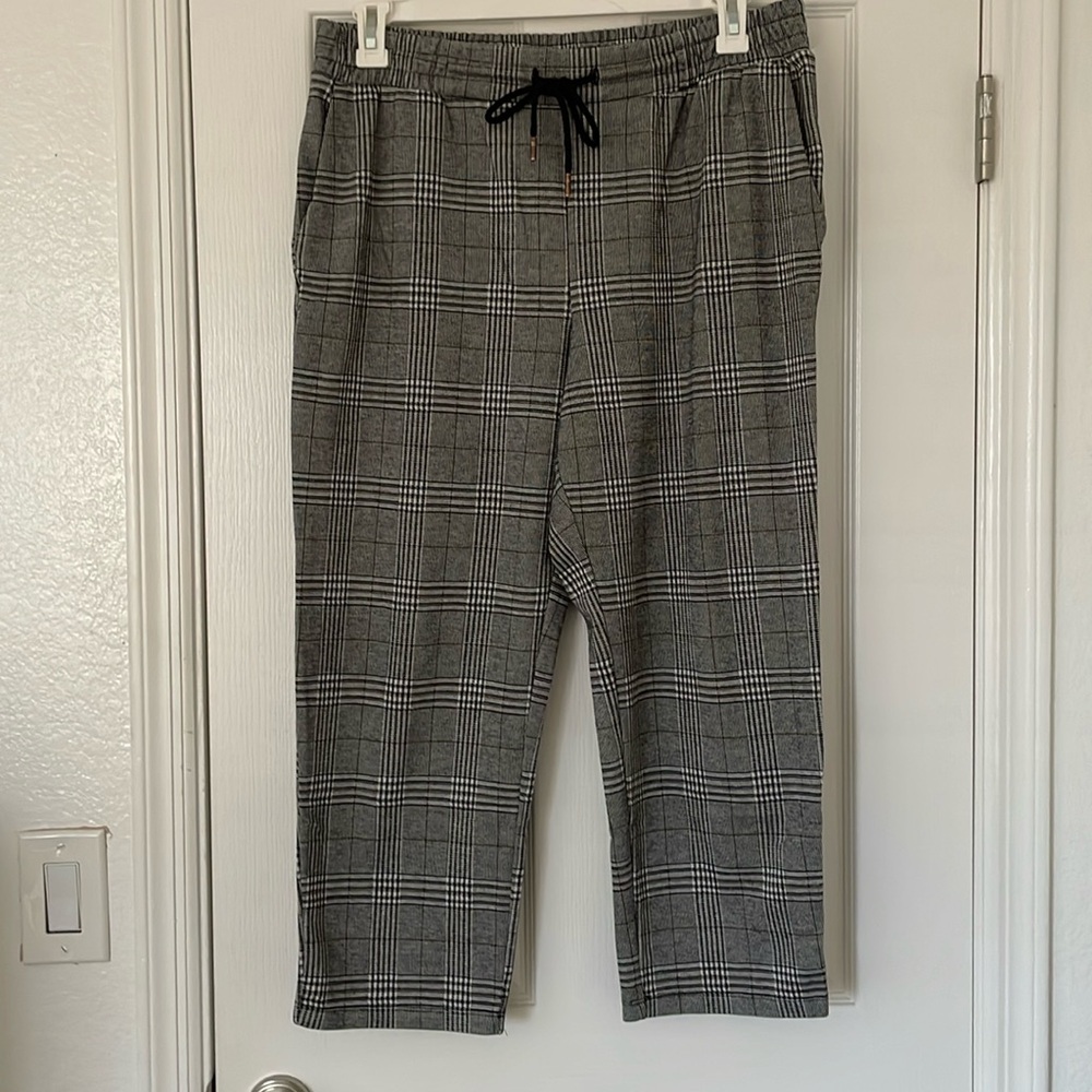 Elastic waist plaid pants